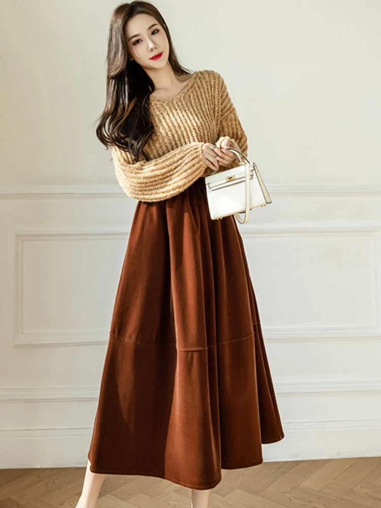 

Эластичная бархатная юбка JMPRS с высокой талией, Женская осенне-зимняя Корейская облегающая юбка-зонтик в стиле ретро, Темпераментная Женска...