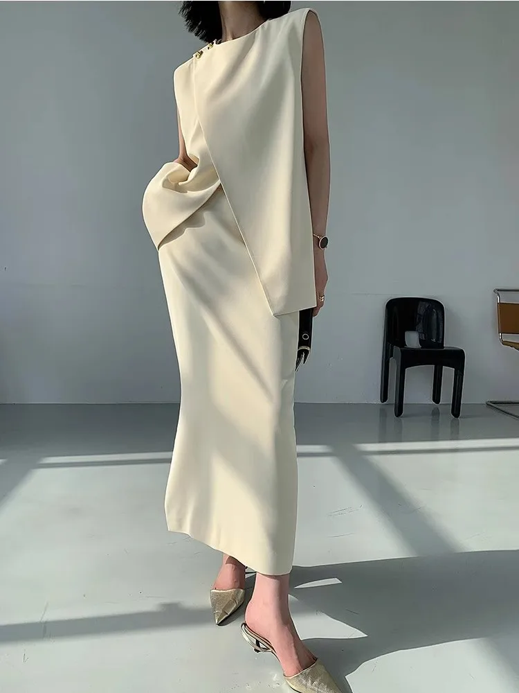 Элегантный бежевый комплект из двух предметов для женщин жилет без рукавов