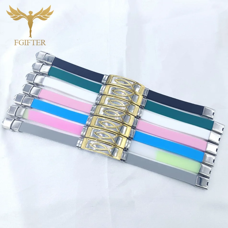 Простые браслеты с изображением Иисуса и рыбы из нержавеющей стали разноцветные