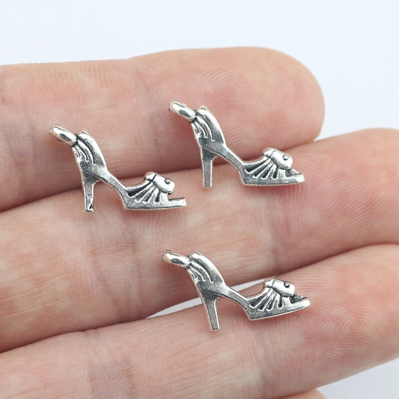 

Newest 12Pieces 12*41mm Mixed Alloy Antique Silver Color High Heels Charms For Women Pendant Accessory For DIY Jewelry Making