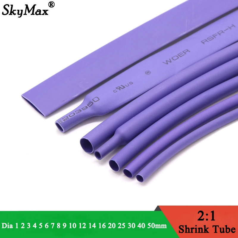 

1M Purple Dia 1 2 3 4 5 6 7 8 9 10 12 14 16 20 25 30 40 50 mm Heat Shrink Tube 2:1 Polyolefin Thermal Cable Sleeve Insulated