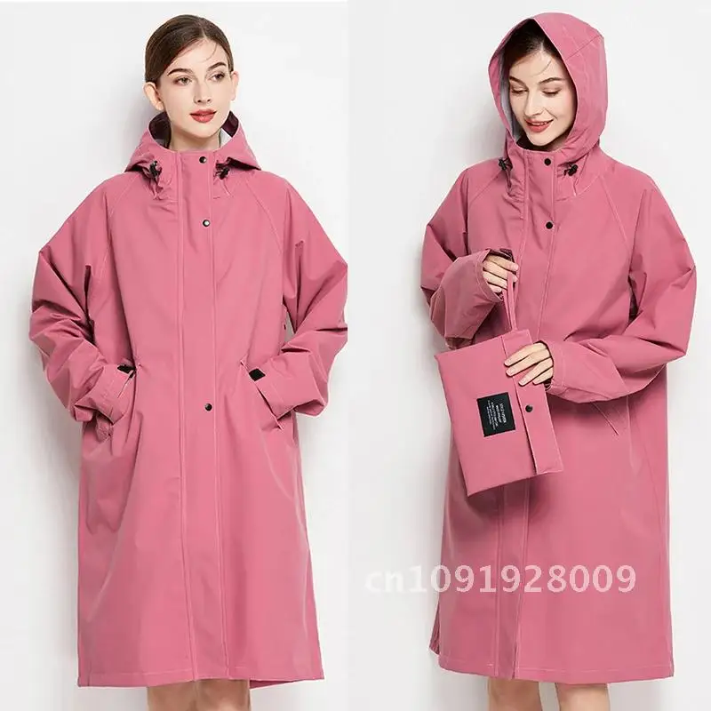 Длинная куртка с капюшоном для женщин от дождя водонепроницаемая ветровка