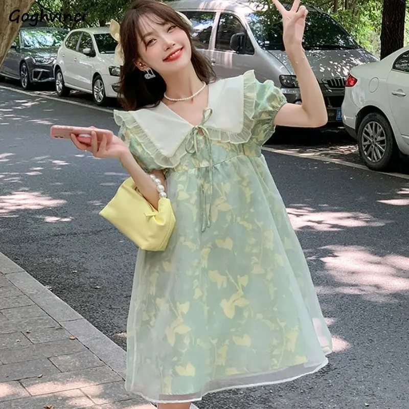 

Бальное мини-платье, женское платье с круглым воротником и милым принтом, летняя уличная одежда в стиле преппи, универсальная простая повседневная одежда для школьниц