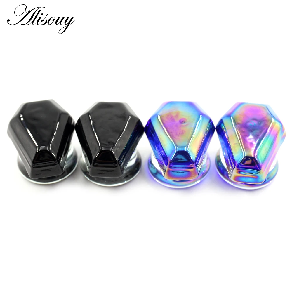 Alisouy 2PC Body Jewelry Earrings Expanders Piercing Plugs Strechers Coffin Style Glass Auricle Colorful Black Ear Expander
