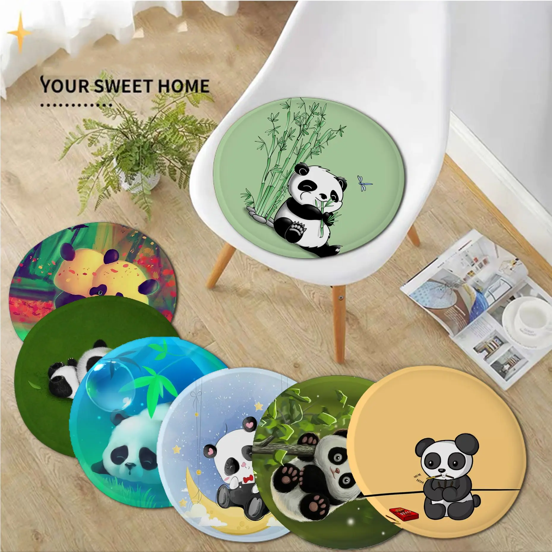 

Cartoon Panda Square Chair Cushion Soft Office Car Seat Comfort Breathable 45x45cm Sofa Decor Tatami