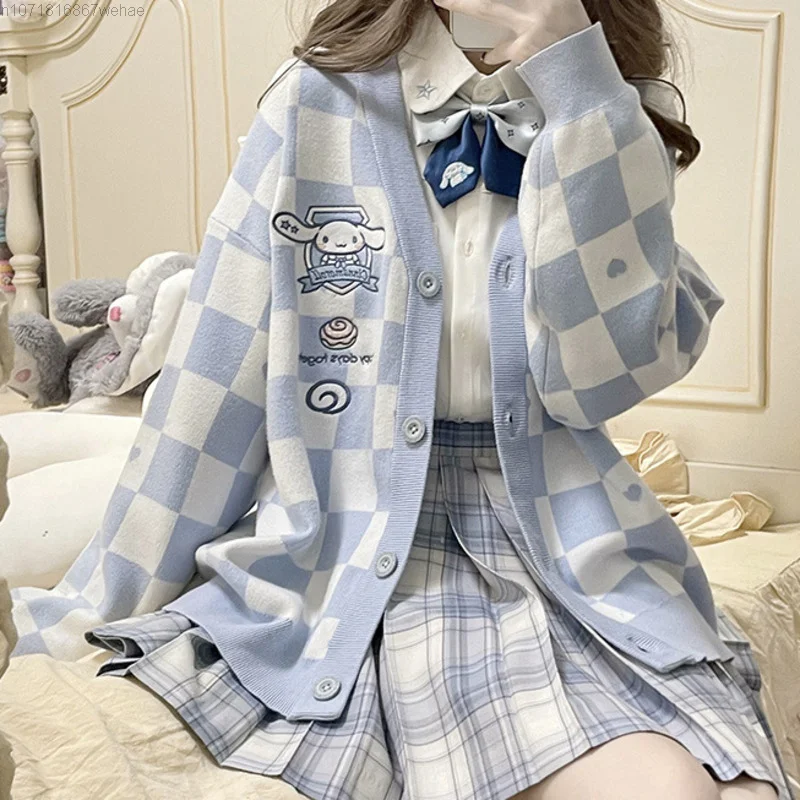 Sanrio Cinnamoroll Melody Kuromi Purin вязаный кардиган с вышивкой свитер женский жаккардовый