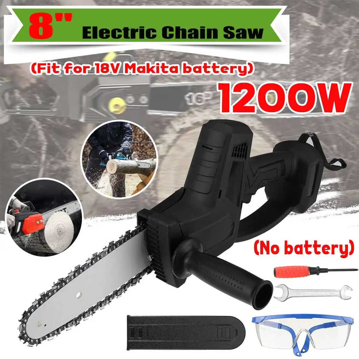 

1200W 8 INCH Electric Saw Cordless Chainsaw Only Body Without Battery Woodworking Cutter Tool for Makita 18V Battery