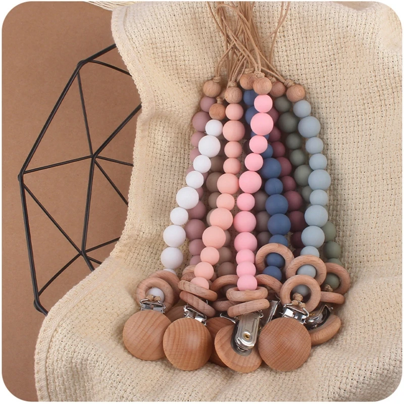 

Baby Pacifier Clip Silicone Pacifiers Holder Chain Beech Circle Ring Teething