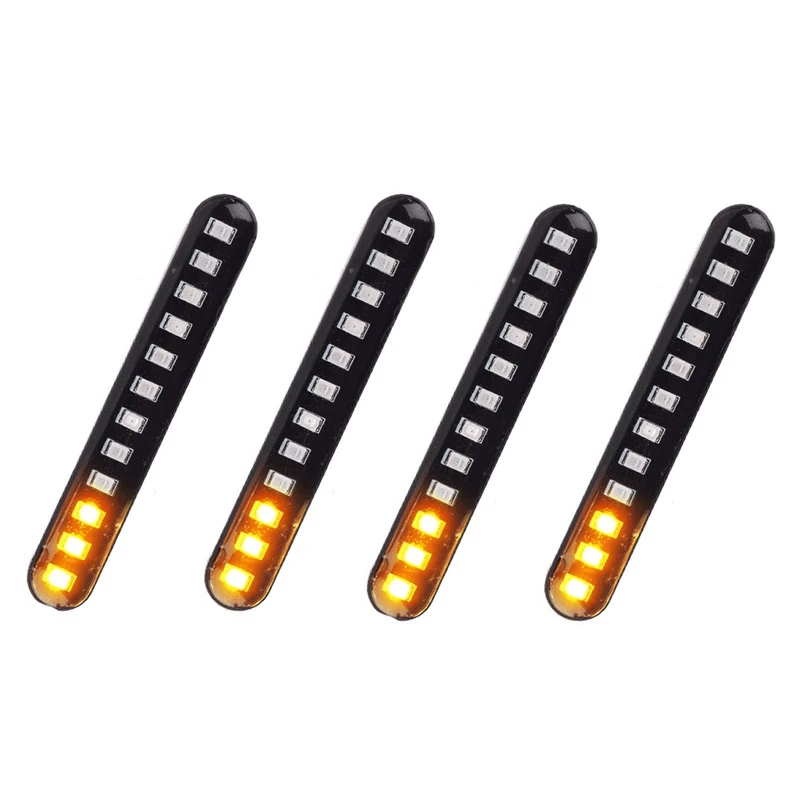 

4Pcs Car Motorcycle Flowing Water Tail Brake Lights 12 Led Turn Signals Strip 3528Smd License Plate Light Blinker