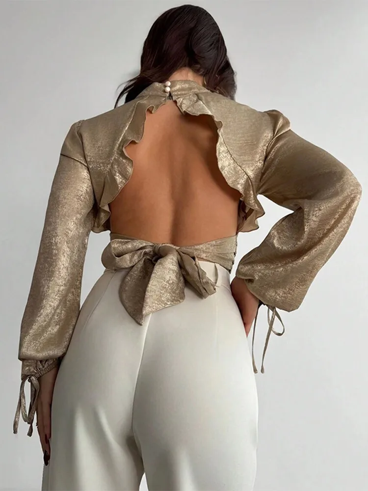 Сексуальные топы с открытой спиной и шнуровкой до половины шеи женские тонкие