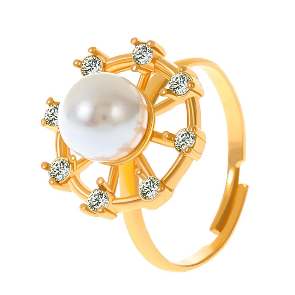 

Dainty Hollow Flower Pearl Ring for Women Trendy Cute Daisy Inlaid Zircon Adjustable Rings Jewelry Party Girlfriends Gifts 2023