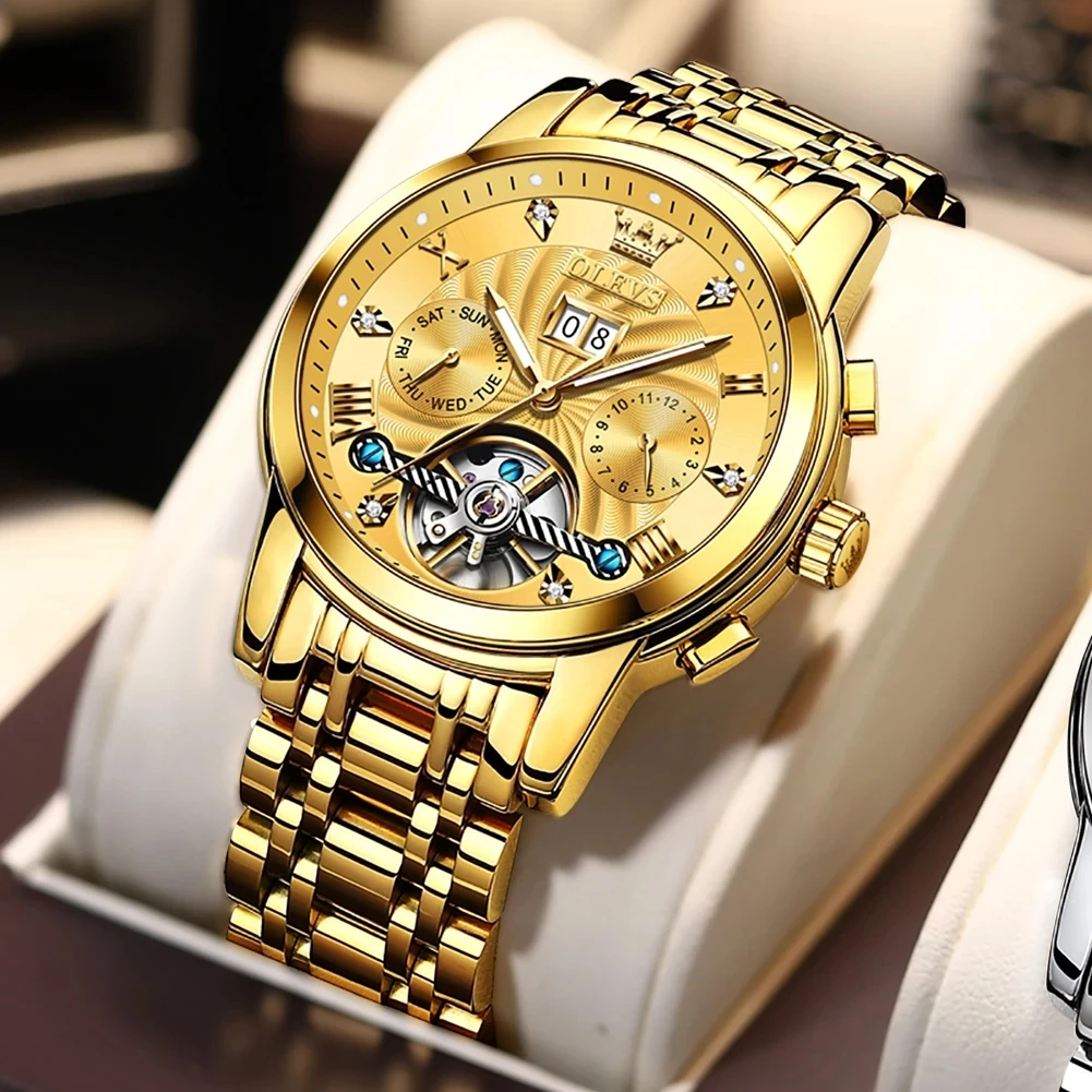 

OLEVS Top Brand Men Watches Automatic Mechanical Watch 50M Waterproof Stainless Steel Skeleton Design Watches Reloj de hombre