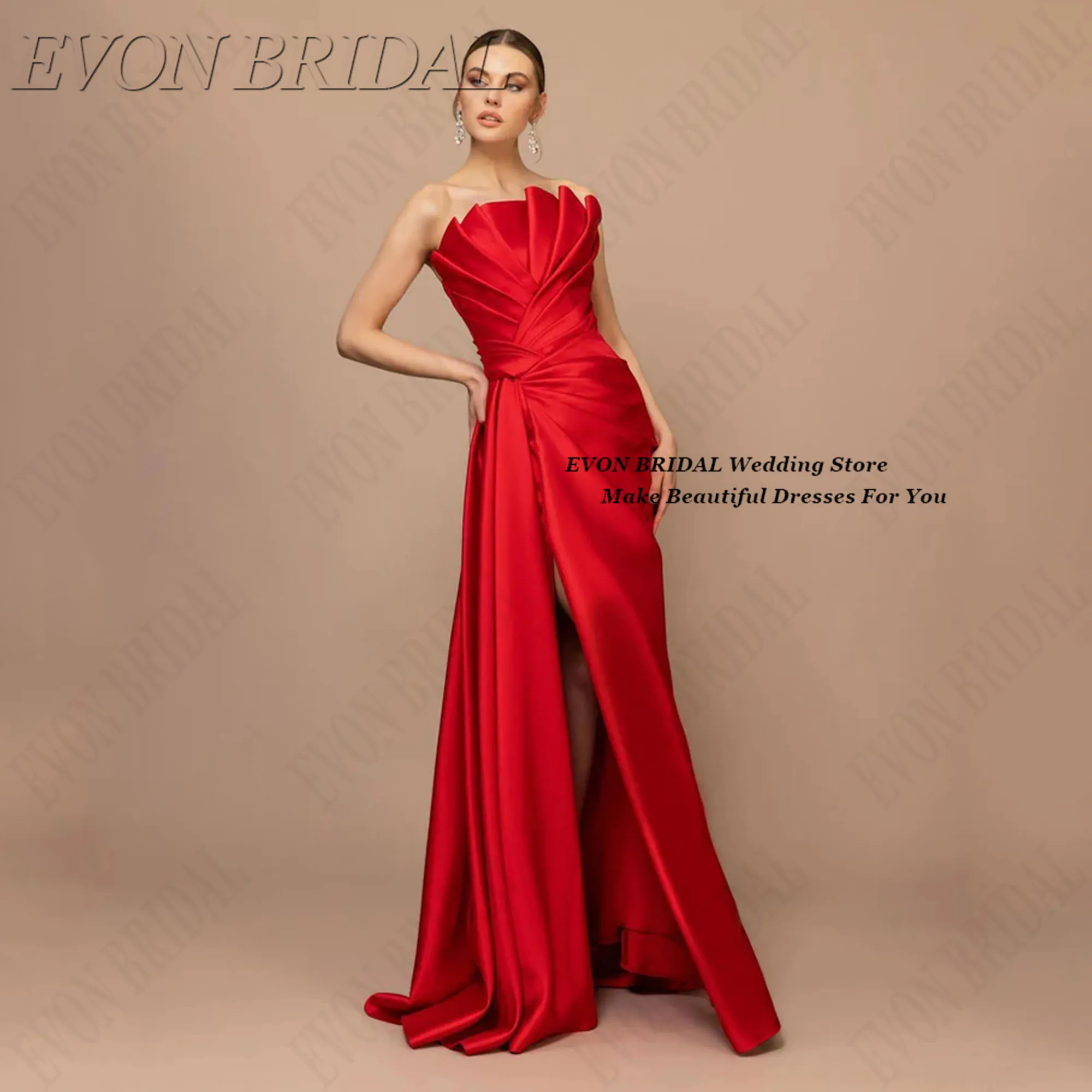 Фото EVON BRIDAL очаровательное красное вечернее платье без рукавов Vestidos De Fiesta модное свадебное вечернее платье с высоким разрезом по индивидуальному заказу №1