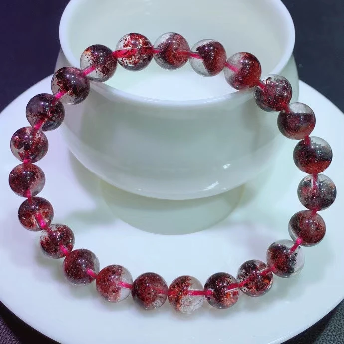 

8.2mm Natural Red Lepidocrocite Quartz Red Super Seven 7 Bracelet Clear Round Beads Stretch Crystal Rare Rutilated Stone AAAAA
