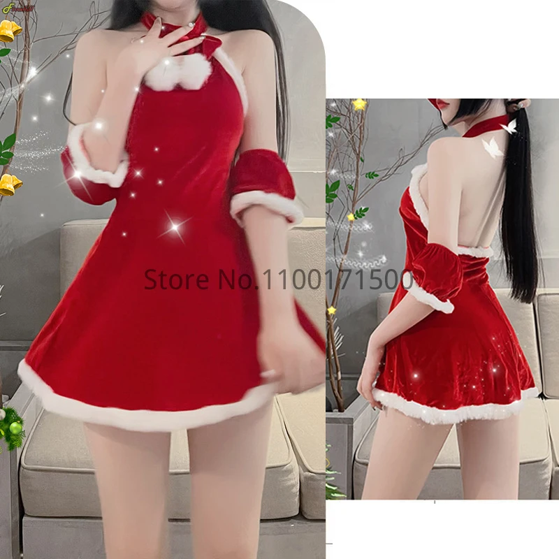 

Sweet Lolita Girl Turtleneck Backless Halloween Christmas Dress Sexy Santa Claus Cosplay Costumes Women Evening Party Clothes