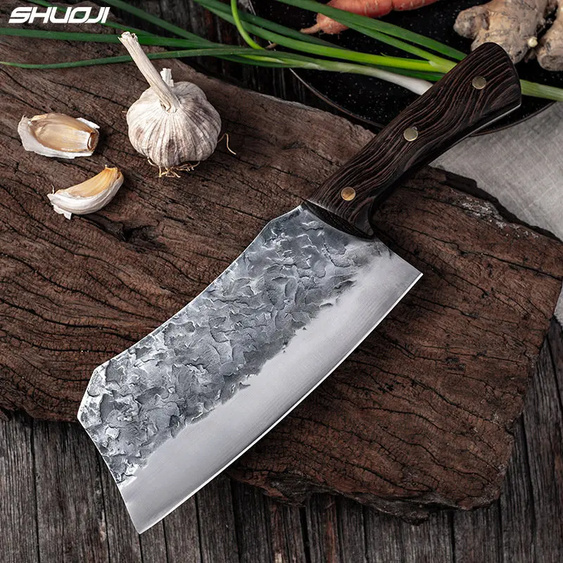 

SHUOJI Handmade Forged Chopper Knife Kitchen Traditional Chopping Cleaver Knives Household Dual-purpose Chef Slicing Cutlery