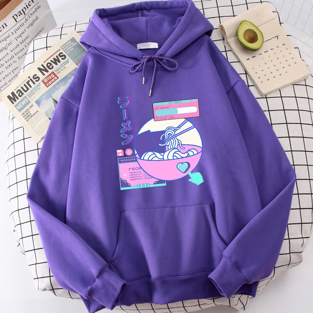 

Vaporwave Ramen Graphic Meal Progress Bar Hoodies Autumn Hip Hop Streetwear Loose Trendy Pullover Fleece Creative Womens Clothes