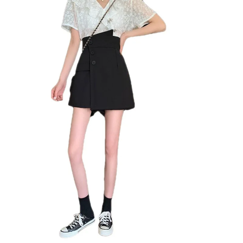 Летняя облегающая трапециевидная черная юбка с высокой талией женские короткие