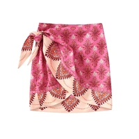 womens 2022 fashion new printed high waist sarong skirt casual chic lace up irregular temperament female mini skirt mujer