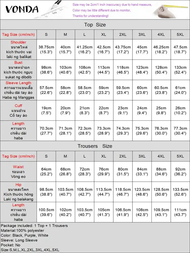 Элегантные женские костюмы размера плюс VONDA Осенние однотонные с высоким воротом