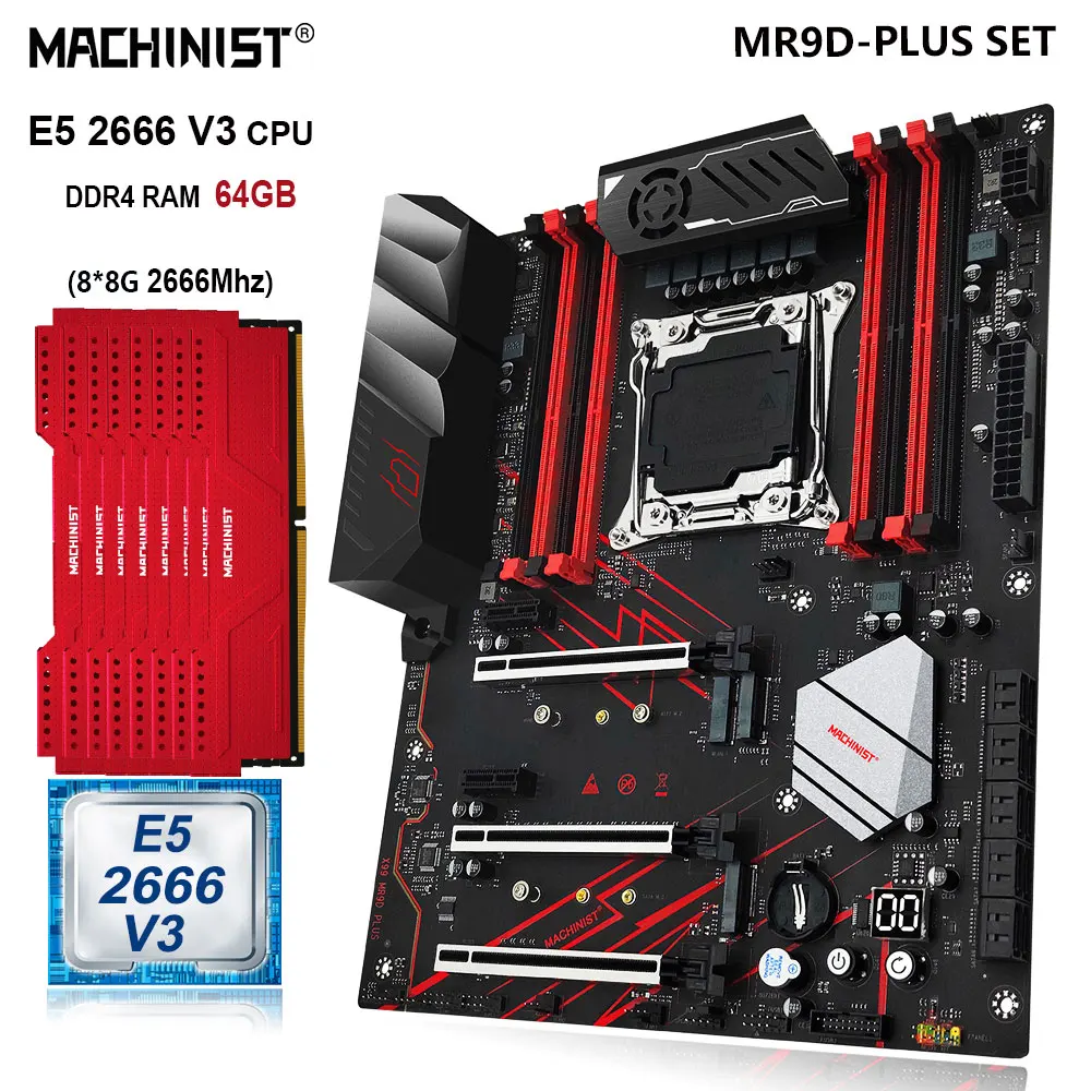 

MACHINIST X99 Motherboard Kit With Xeon E5 2666 V3 CPU 8x8G=64GB DDR4 NON-ECC Memory Combo LGA2011-3 Nvme M.2 Sata ATX MR9D-PLUS