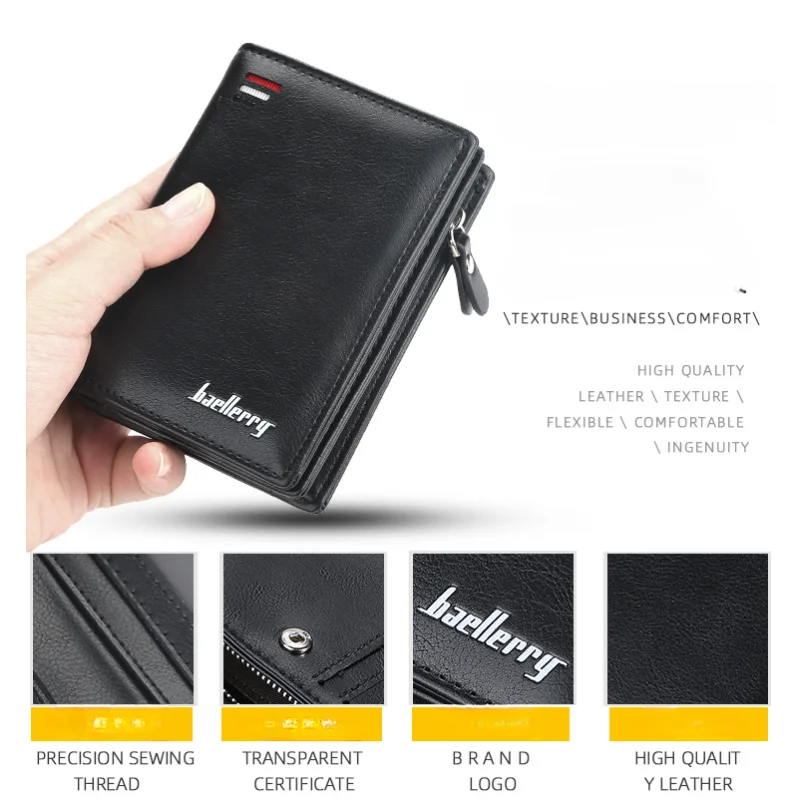 Men's New Zipper Short Wallets Multi-Card Slot Fashion Vertical Mini Snap ID Credit Card Holders Coin Purses For Men Money Bags