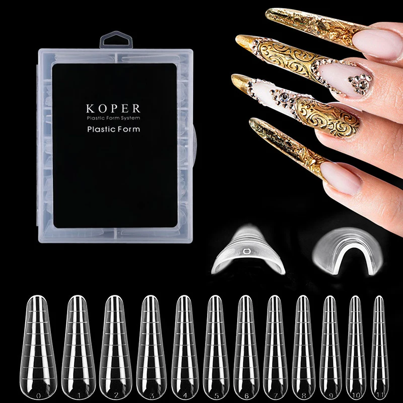 

120Pcs Dual System Nail Forms Poly UV Gel Finger Extension Artificial Manicure Full Cover False Coffin Nails Art Tips