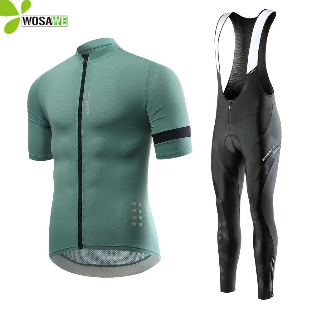 

WOSAWE Summer Breathable Men's Cycling Clothing Bicycle Jersey Set Reflective MTB Bike Shirt Padded Bib Shorts Tight Pants Suit