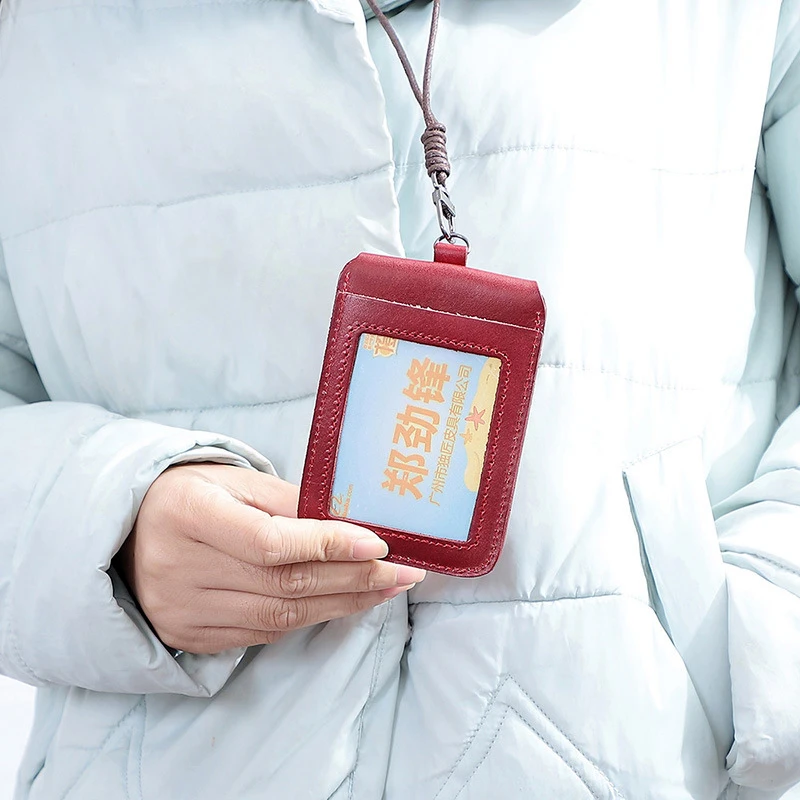 Original Japanese Genuine Leather Badge Card Holder with Neck Lanyard High-end Access Control Work ID Card for Men and Women