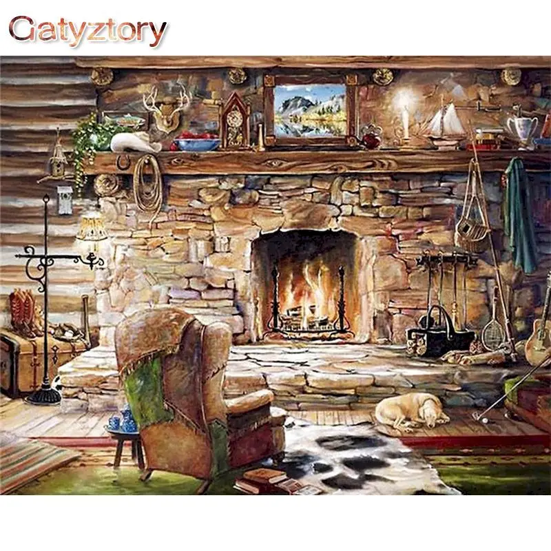 

GATYZTORY 60x75cm Painting By Numbers Chalet Scenery DIY Frameless pictures by numbers On Canvas Wall Art For Home Decor