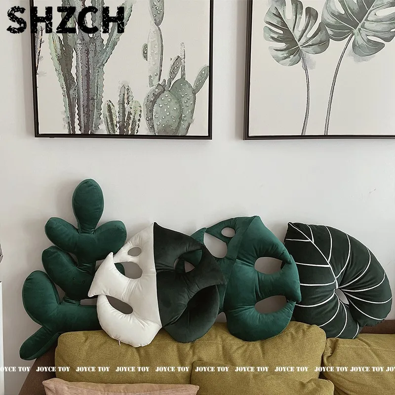 Фото Декоративная подушка MOMO-almohadadsofa в скандинавском стиле Ins, с поддержкой для спины в форме черепахи, для гостиной, спальни, зеленая, с рисунком листьев. №4