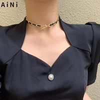 modern jewelry fashion black choker necklace popular design hot selling golden silvery color chain necklace for girl party gifts