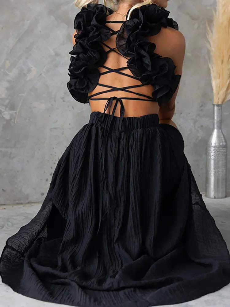 Платье-Макси женское с V-образным вырезом и открытой спиной без рукавов