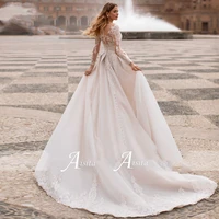 victoria luxury ball gown wedding dresses with lace sleeve bridal gown with tulle sweep train vestido de noiva wedding gown