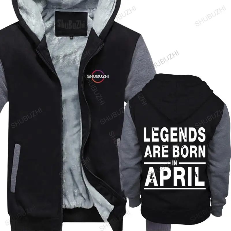 

homme winter fleece hoody zipper Legends are born in April Men's fleece Creative Letter thick hoodies euro size man hooded coat