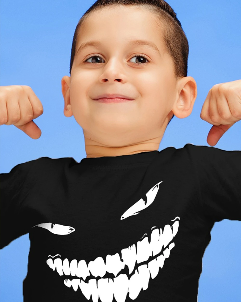

Evil Smile Kids T-Shirts Pattern Print Tee Top Funny Children's Tee Summer New Baby 100% Cotton Short-Sleeved Shirt