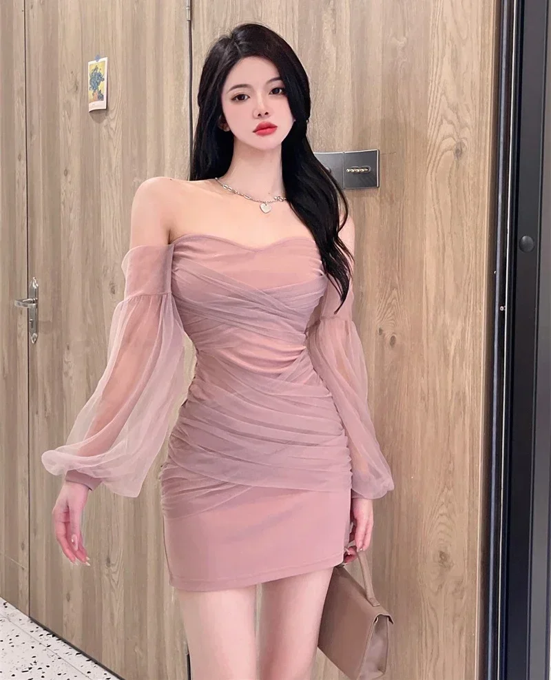 Gaganight женское розовое сетчатое платье с вырезом на шее летнее корейское шикарное