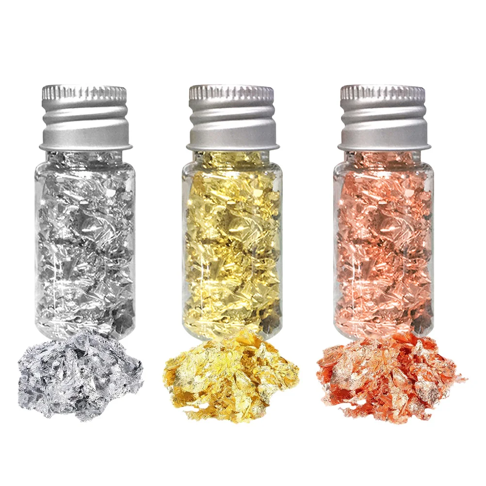 

3 Bottles Gold Foil Nail Flakes Sticker Baking Paper Girls Crafts Decorative Aluminum