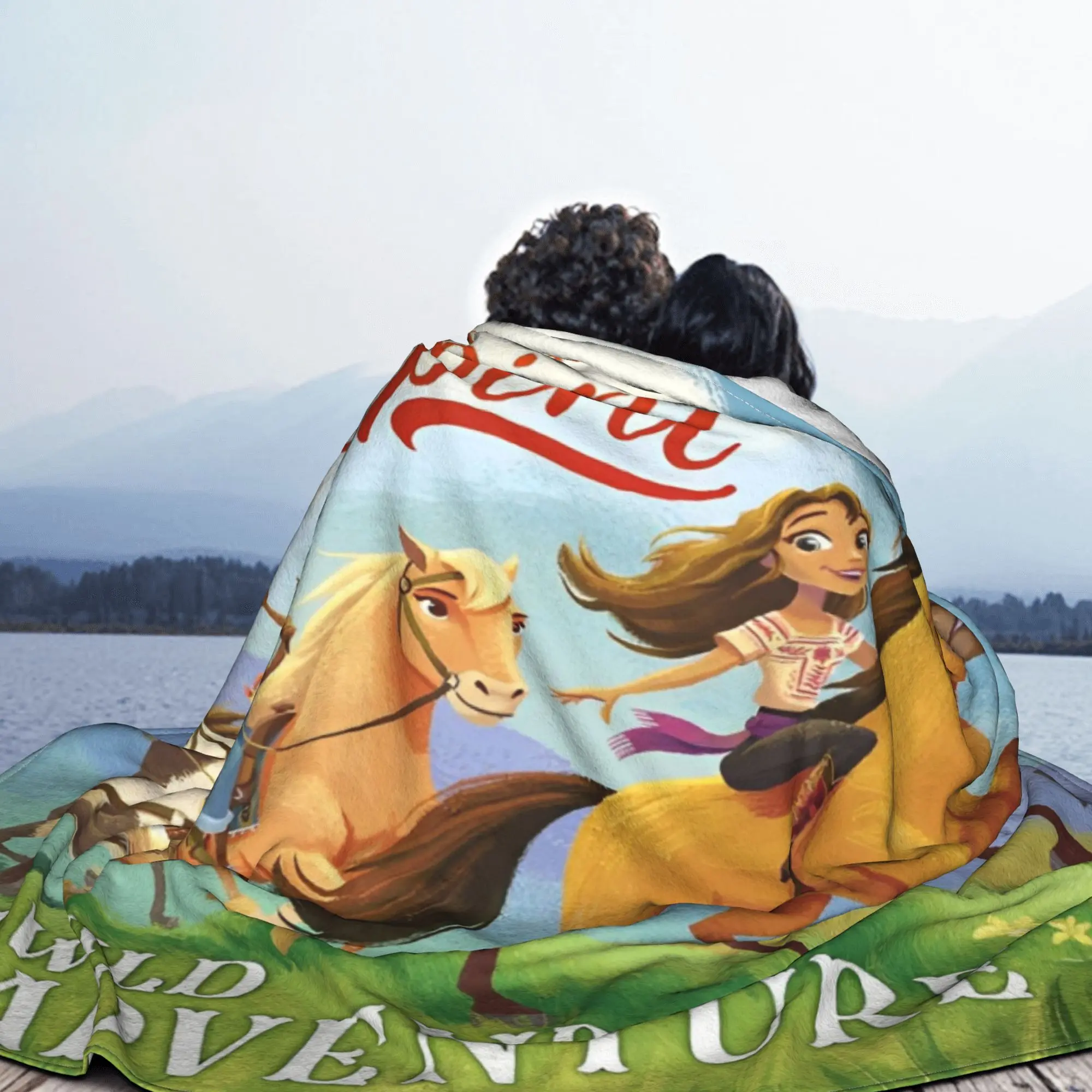 Одеяло из фильма Дух лошади с героями мультфильмов фланелевое винтажное теплое