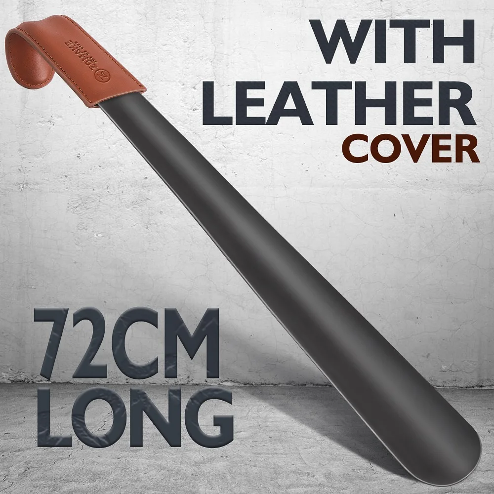 ZOMAKE 2Pcs Extra Long Metal ShoeHorn 72cm with Leather Handle Small 19cm with Travel Shoe Horns Wear Shoe Helper for Unisex