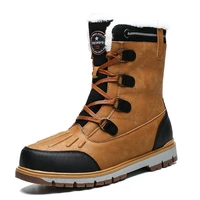 mens snow boots leather waterproof trekking hiking fur sneakers combat mid calf boots for men plus velvet winter cotton shoes