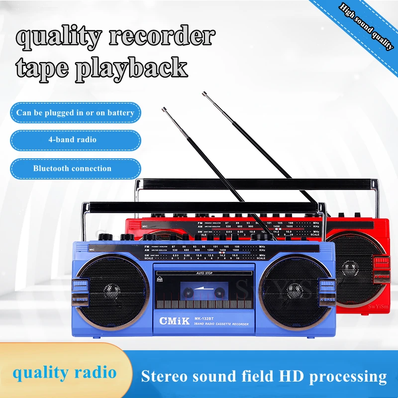 Old-fashioned 80s Multi-frequency Radio Can Play Tape Dual Speaker Card Bluetooth Speaker