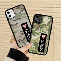 luxury guess army green camouflage phone case silicone pctpu case for iphone 11 12 13 pro max 8 7 6 plus x se xr hard fundas