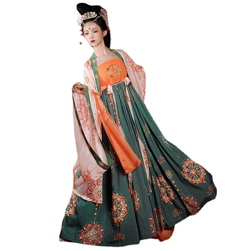 

Hanfu Dress for Women's Summer Thin Myrobalan Skirt Wide Sleeve Flowing Fairy Skirt Chinese Style Ancient Costume Dance Clothing