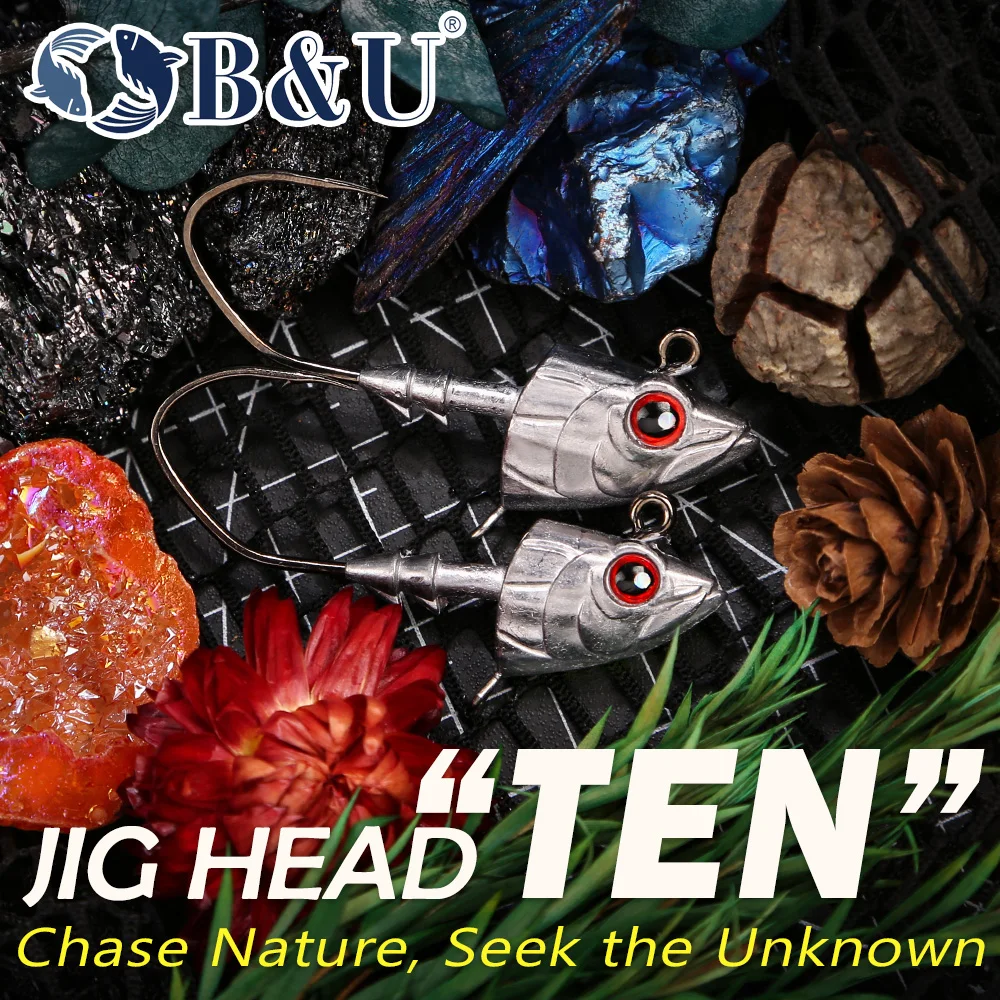 Джиг-головки B&U Fish Head, 2 размера, острые крючки из высокоуглеродистой стали с грузилом, для мягких приманок, для ловли баса в пресной и соленой воде (art.: 3920da35c8dd5) - 3920da35c8dd5