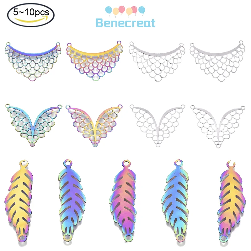 

5-10PC Stainless Steel Link Mixed Filigree Connectors Rainbow Etched Metal Embellishments for Bracelet Necklace Earrings Making