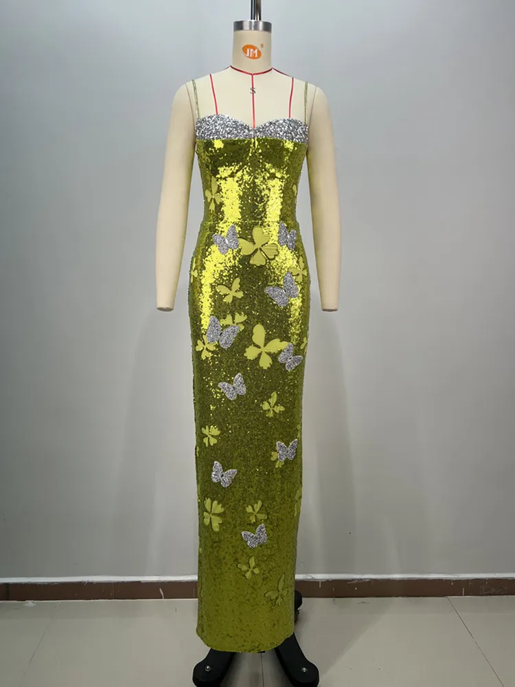 Женское длинное платье без рукавов с пайетками