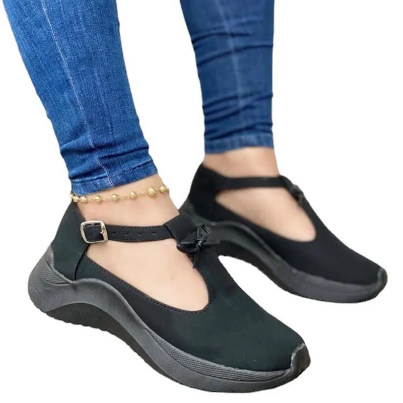 Discount 2022 NEW Women Shoes Platform Increase Casual Shoes Solid Color Round Toe Loafers Women Buckle Wedge Women's Shoes