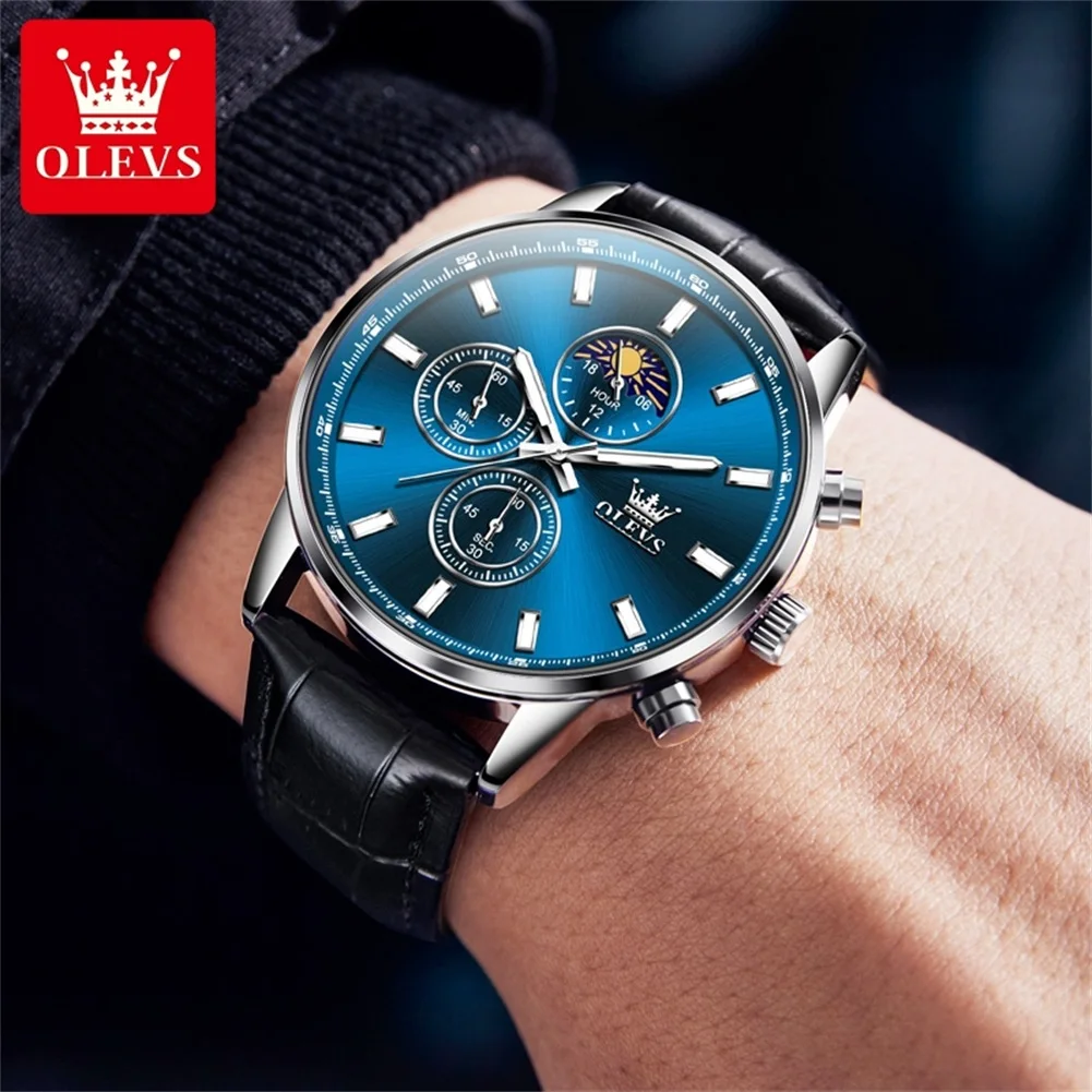 OLEVS мужские часы лучший бренд класса люкс хронограф кварцевые для мужчин кожаный