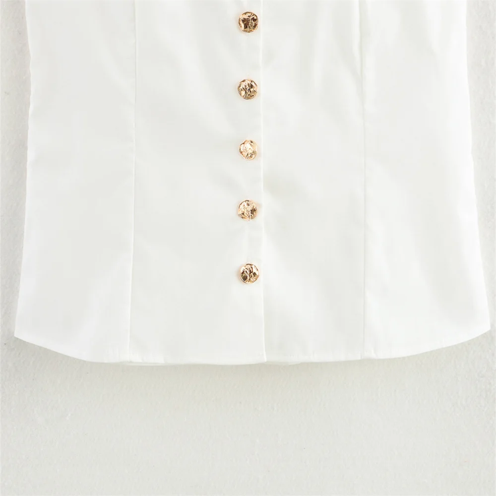 Весенний женский новый свободный и модный нишевый белый топ с воротником в